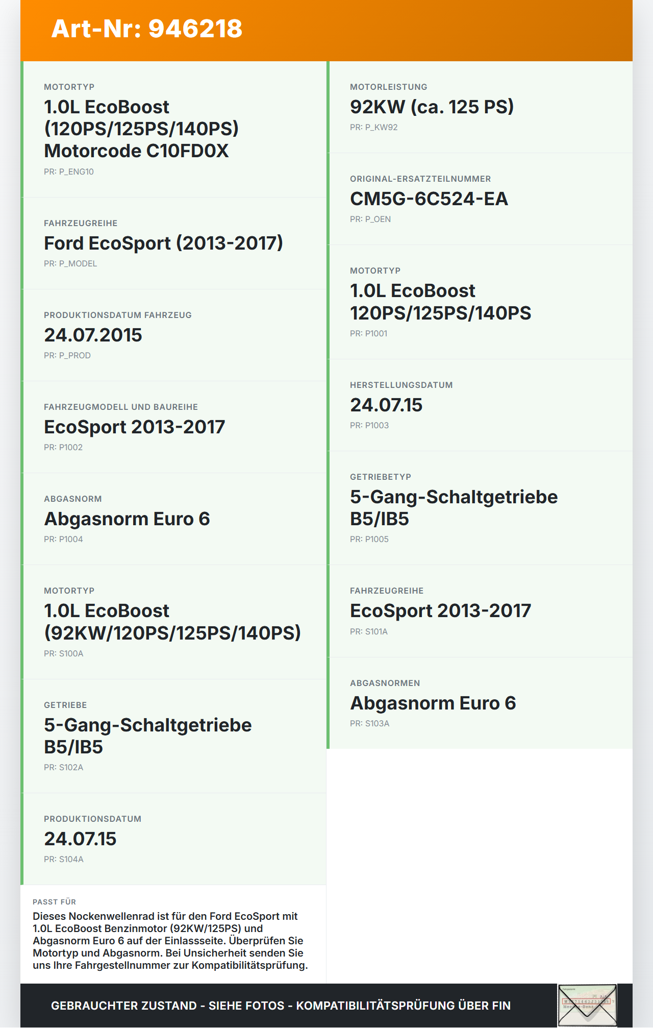 Ford EcoSport 12-22 1,0 92KW C10FD0X Nockenwellenverstellung Nockenwellenrad Einlass Ford EcoSport 12-22 19.11.2015... Vorschau 3