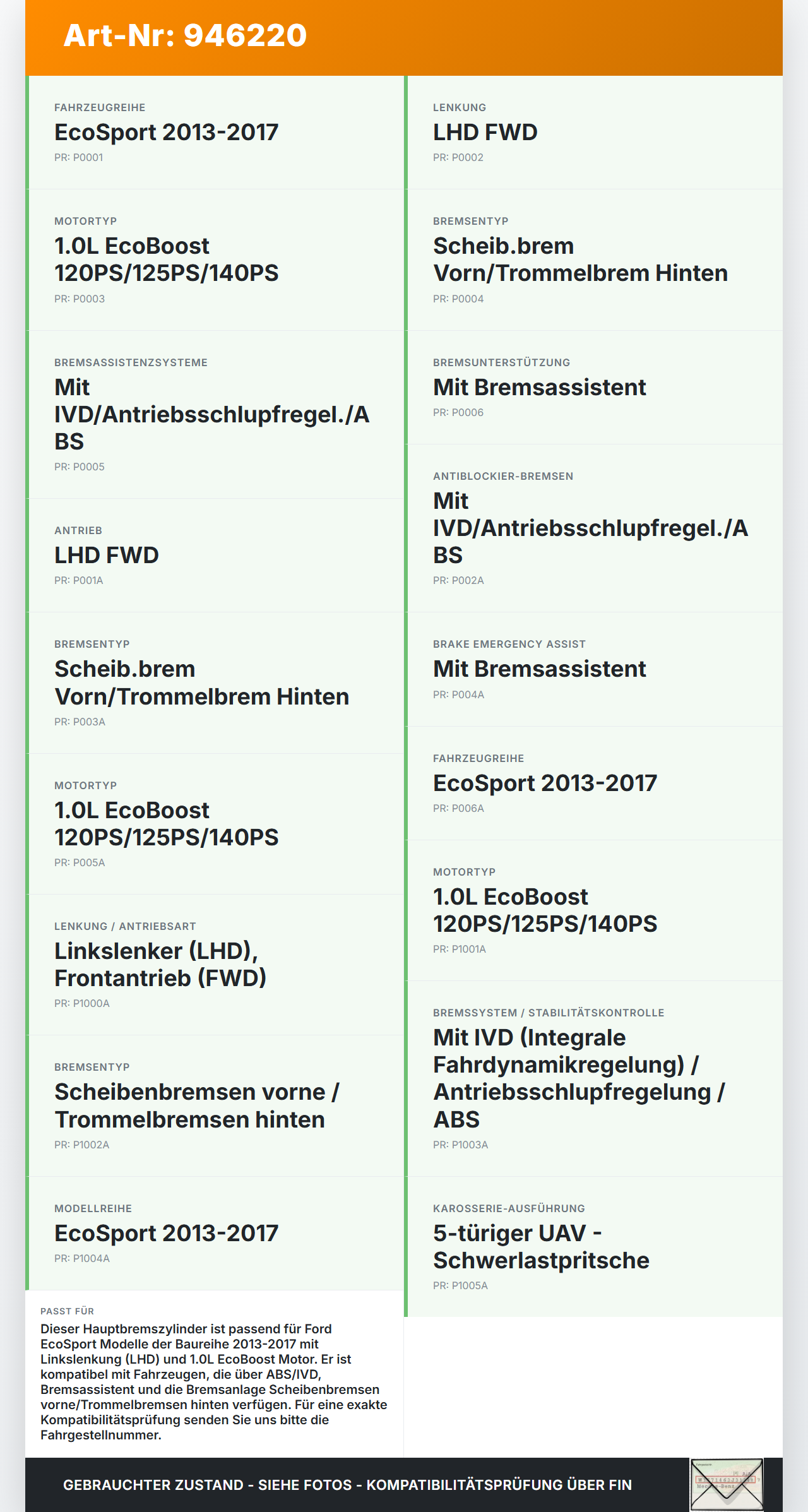 Ford EcoSport 12-22 Hauptbremszylinder Bremszylinder Ford EcoSport 12-22 19.11.2015 CN15-2140-AB gebraucht Vorschau 3