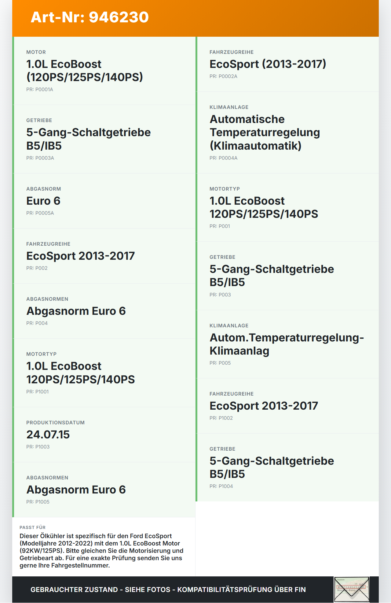 Ford EcoSport 12-22 1,0 92KW Ölkühler Ford EcoSport 12-22 19.11.2015 CM6G-6B856-FA gebraucht Vorschau 3