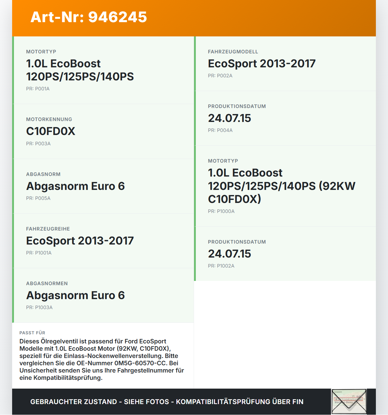 Ford EcoSport 12-22 1,0 92KW C10FD0X Ölregelventil für Nockenwellenverstellung Verstellung für Nockenwelle Einlass... Vorschau 3