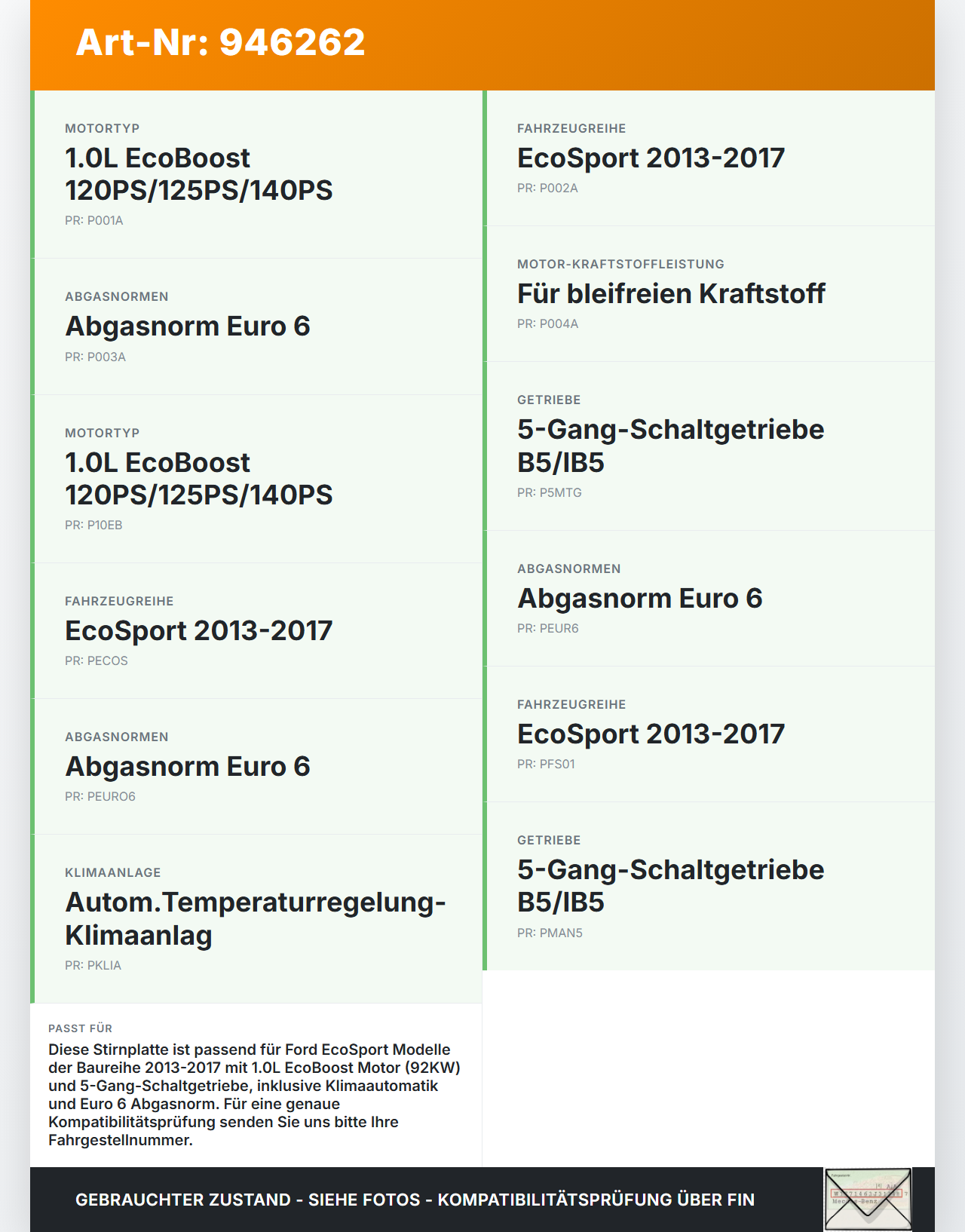 Ford EcoSport 12-22 1,0 92KW Platte für Motor Stirnplatte Gehäuse Motorblock Ford EcoSport 12-22 19.11.2015 gebraucht Vorschau 3
