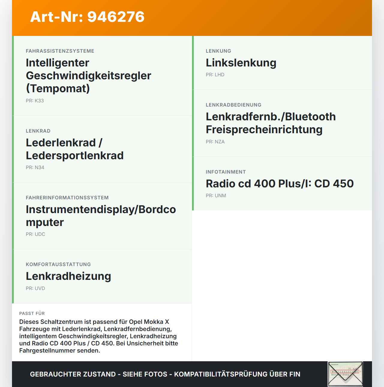 Opel Mokka X 12-19 Schaltzentrum für Lenkrad Opel Mokka X 12-19 01.03.2013 95087136 gebraucht Vorschau 3