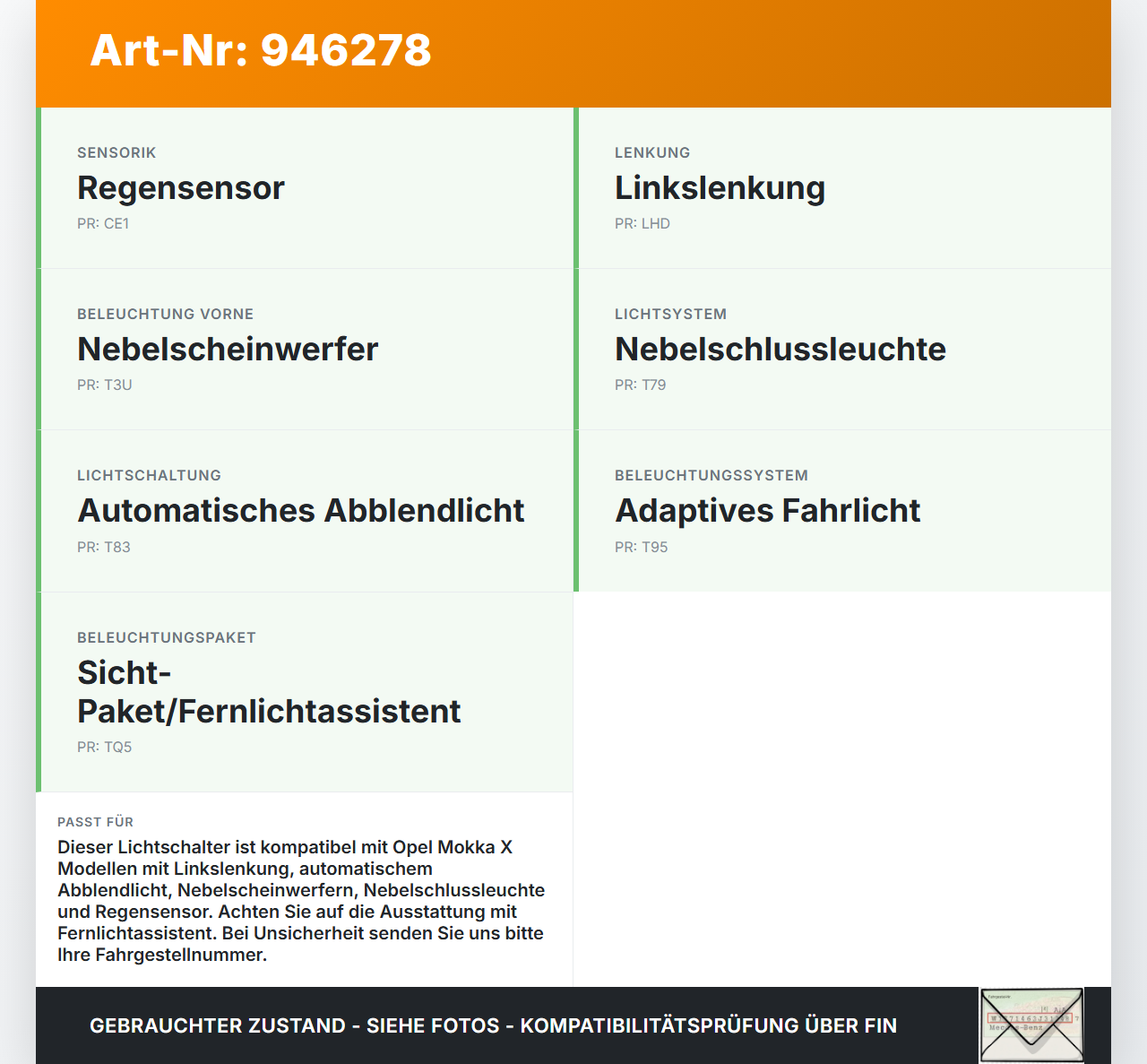Opel Mokka X 12-19 Lichtschalter Schalter Opel Mokka X 12-19 01.03.2013 96989544 10026916 gebraucht Vorschau 3