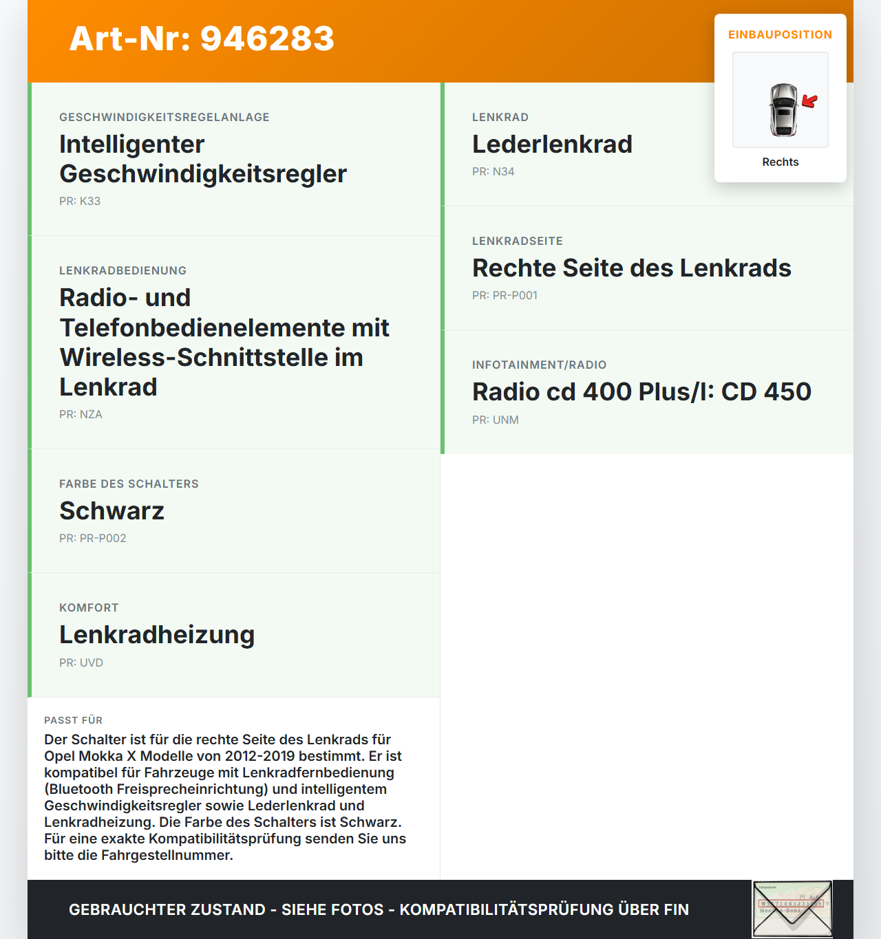 Opel Mokka X 12-19 Lenkradschalter Multifunktionstasten Schalter für Lenkrad Rechts Opel Mokka X 12-19 01.03.2013... Vorschau 3