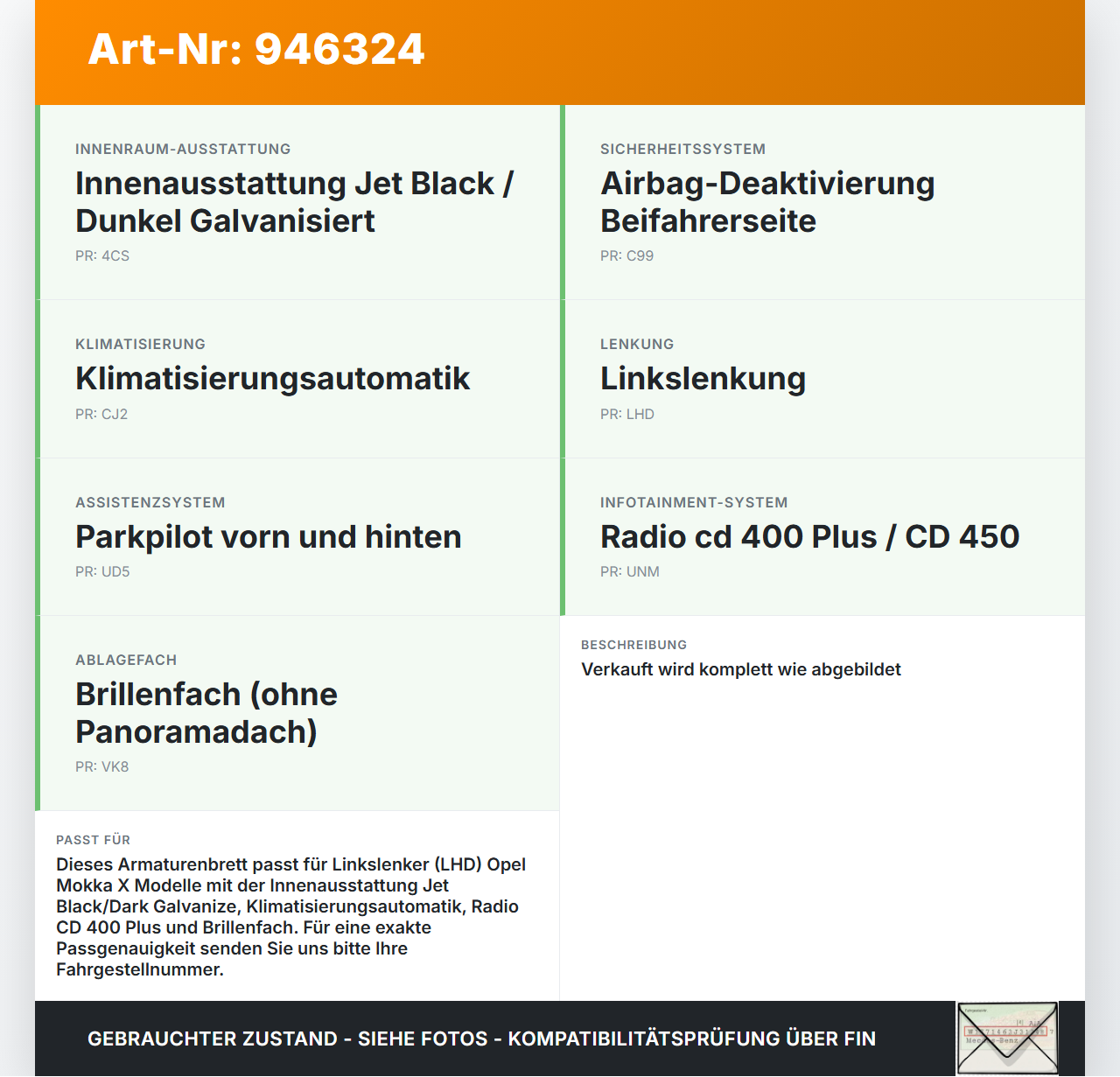 Opel Mokka X 12-19 Armaturenbrett Panel komplett Opel Mokka X 12-19 01.03.2013 95106231 gebraucht Vorschau 3