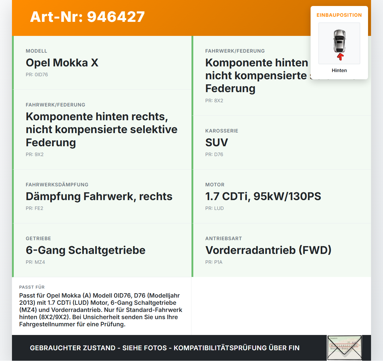 Opel Mokka X 12-19 Beide Feder Federn Hinten Opel Mokka X 12-19 01.03.2013 gebraucht Vorschau 3