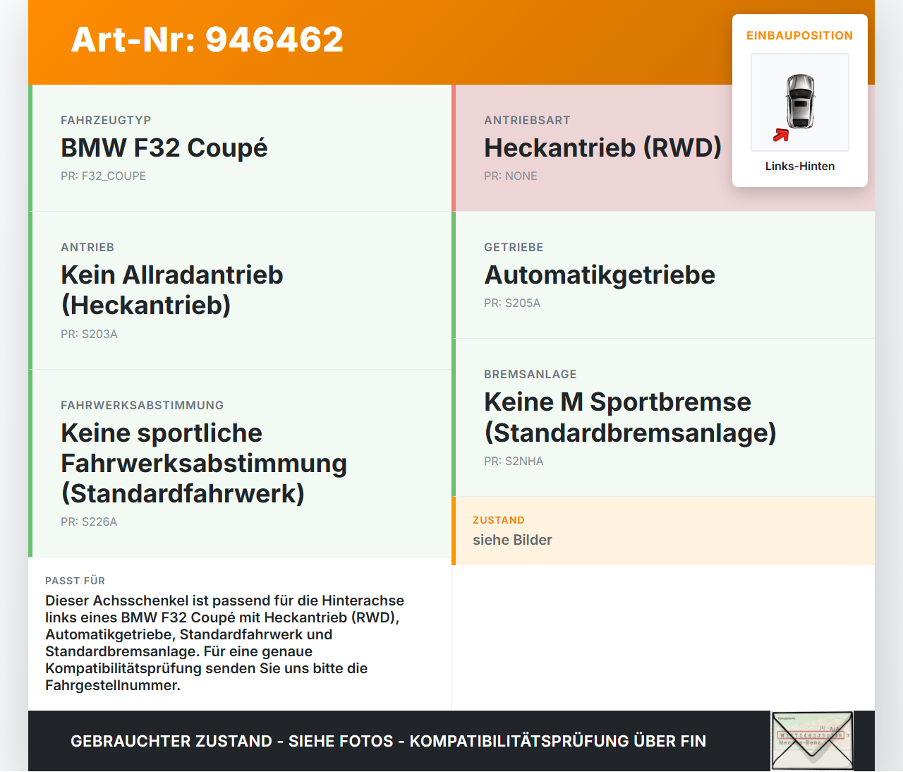 BMW F32 420d 13-17 Coupe 2,0d 135KW Achsschenkel Radnabe Links Hinten BMW F32 420d 13-17 29.04.2014 1153244... Vorschau 3