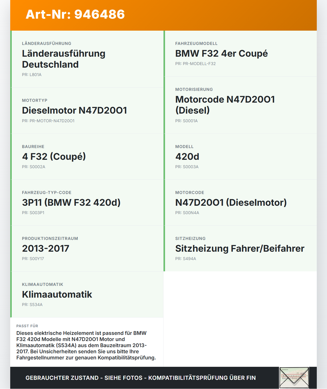 BMW F32 420d 13-17 Zusatzheizung Zuheizer Heizelement Elektrisch BMW F32 420d 13-17 29.04.2014 8572521... Vorschau 3