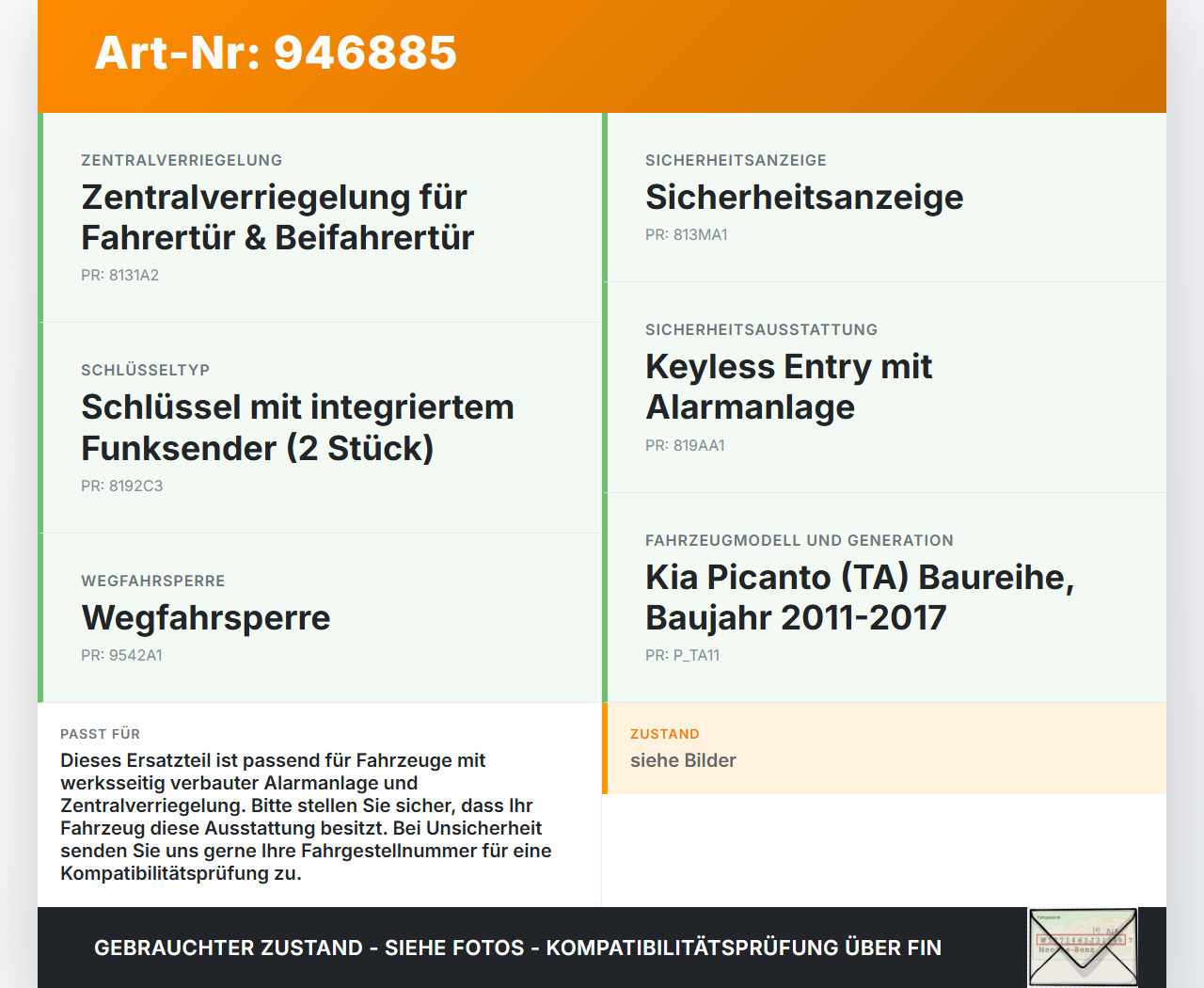 Kia Picanto TA 11-17 Alarmanlage Alarm Summer Sirene Hochtöner Kia Picanto TA 11-17 21.04.2011 966301Y000... Vorschau 3