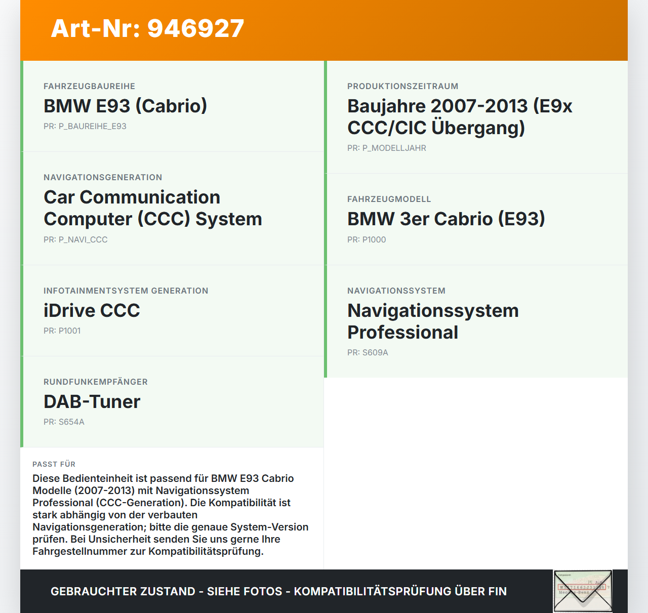 BMW E93 320d 07-13 Bedienteinheit Bordcomputer I-Drive CCC BMW E93 320d 07-13 18.03.2009 9240958 65829240958... Vorschau 3
