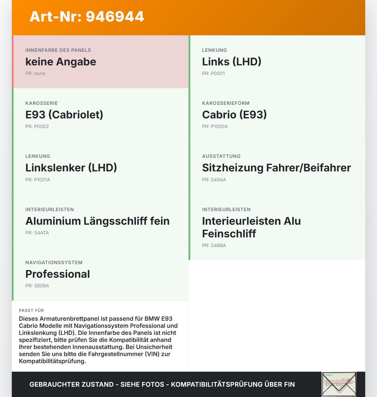 BMW E93 320d 07-13 Blende für Armaturenbrett Abdeckung BMW E93 320d 07-13 18.03.2009 64229130462 9130462 gebraucht Vorschau 3