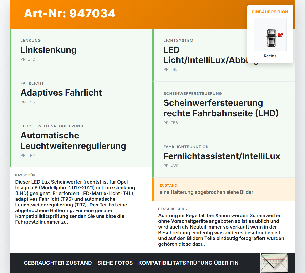 Opel Insignia B 17-21 LED Lux Scheinwerfer Frontscheinwerfer Rechts orig. Opel Insignia B 17-21 29.10.2021 39201064... Vorschau 3