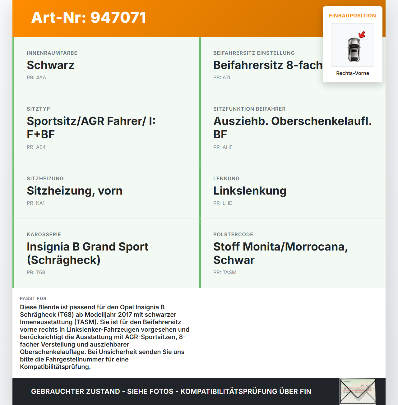 Opel Insignia B 17-21 Schrägh Blende Innen Seitenverkleidung für Beifahrer Sitz Rechts Vorne Opel Insignia B 17-21... Vorschau 3
