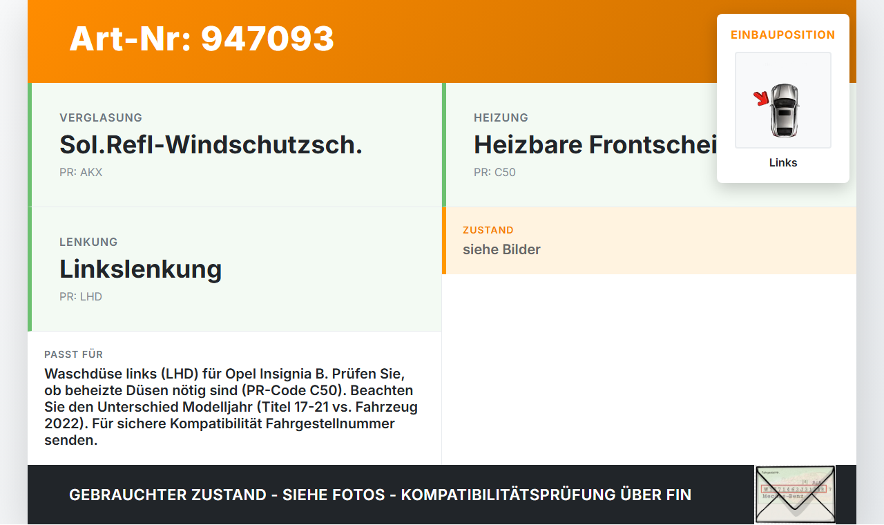 Opel Insignia B 17-21 Waschdüse für Windschutzscheibe WS Links Opel Insignia B 17-21 29.10.2021 39125893 gebraucht Vorschau 3