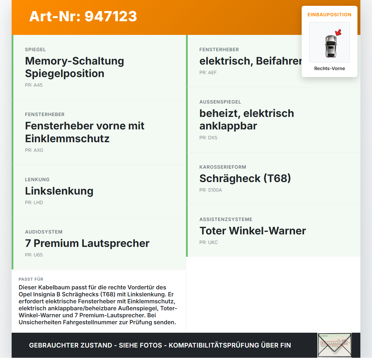 Opel Insignia B 17-21 Schrägh Kabelbaum für Tür und Fensterheber Rechts Vorne Opel Insignia B 17-21 29.10.2021... Vorschau 3