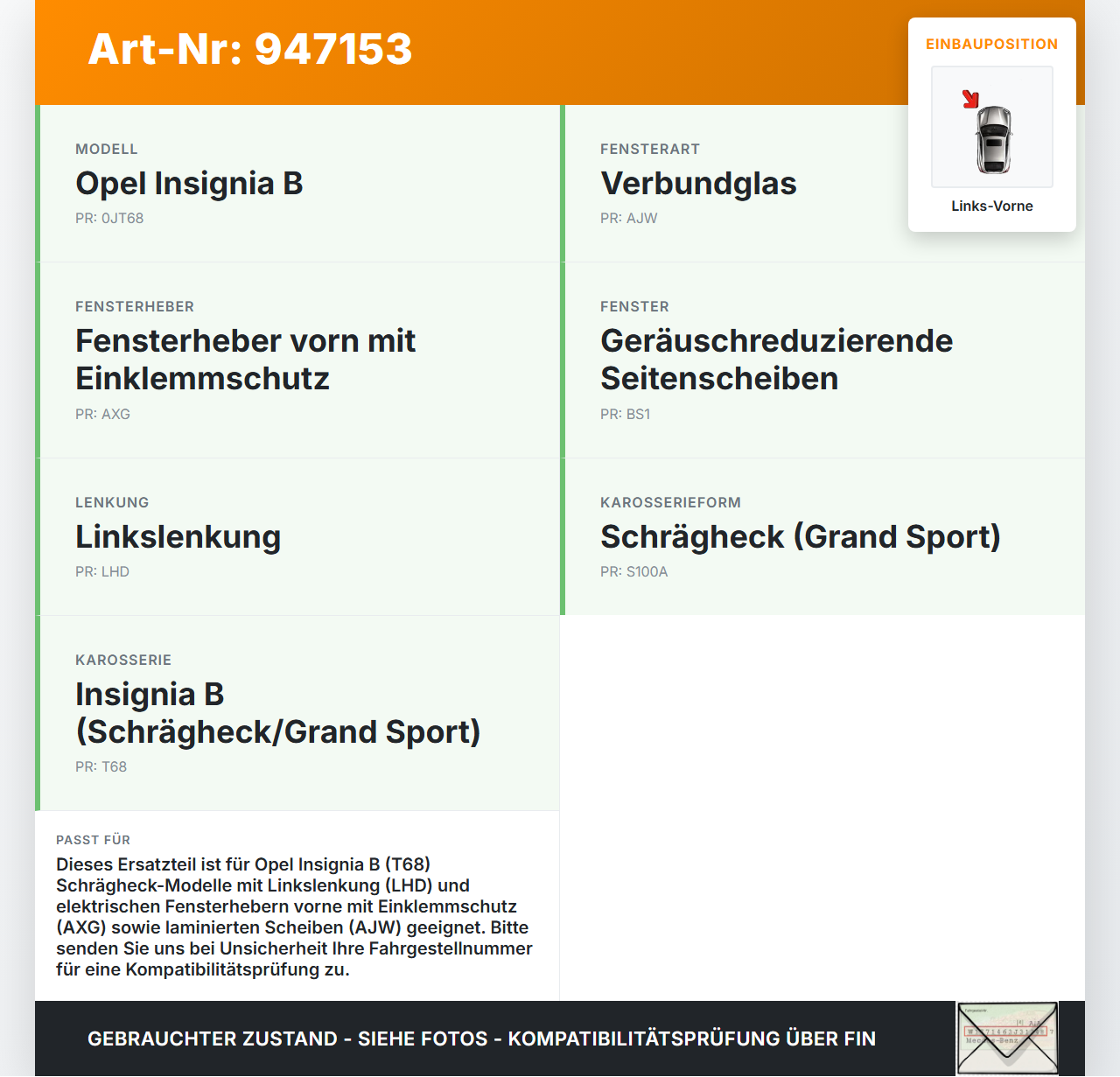 Opel Insignia B 17-21 Schrägh Fensterhebermotor mit Fensterheber Links Vorne Opel Insignia B 17-21 29.10.2021 gebraucht Vorschau 3