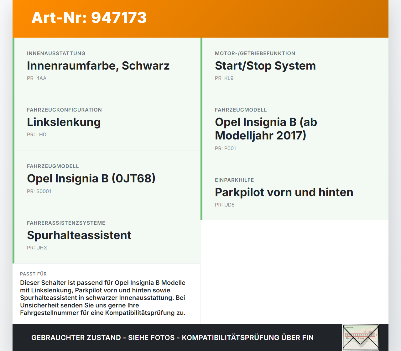 Opel Insignia B 17-21 Schalter PDC Off Spurhalteassistent Autom. Off Opel Insignia B 17-21 29.10.2021 13486949 gebraucht Vorschau 3