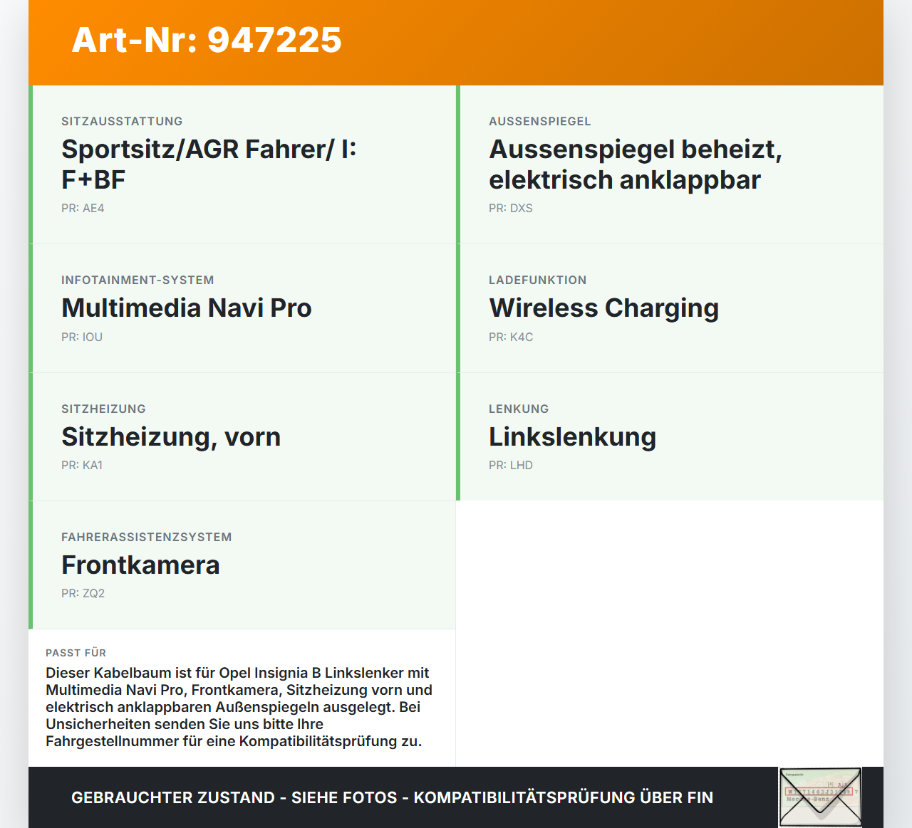 Opel Insignia B 17-21 Kabelbaum Innen Opel Insignia B 17-21 29.10.2021 YR00111280 gebraucht Vorschau 3