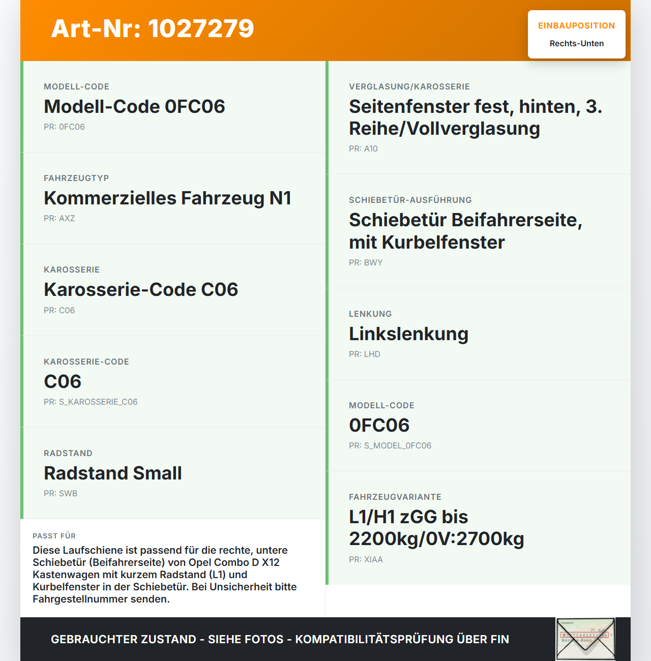 Opel Combo D X12 11-18 Laufschiene Führungsschiene für Schiebetür Rechts Unten Opel Combo D X12 11-18 09.04.2018... Vorschau 3
