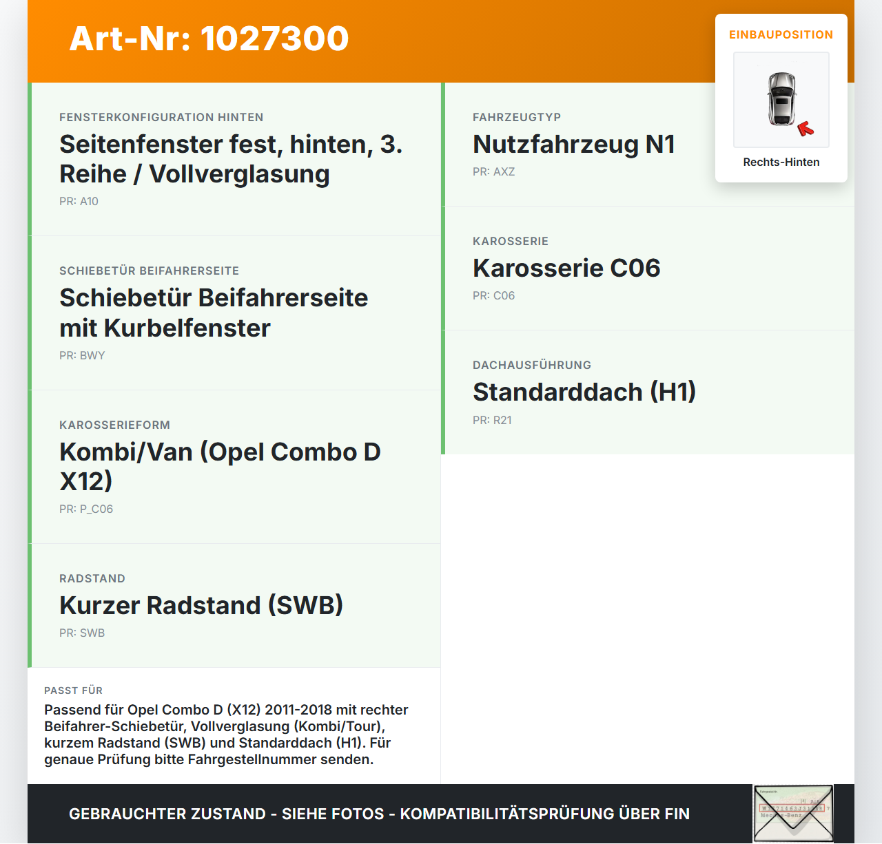 Opel Combo D X12 11-18 Kombi Führungsrolle für Schiebetür Rechts Hinten Mitte Opel Combo D X12 11-18 09.04.2018... Vorschau 3
