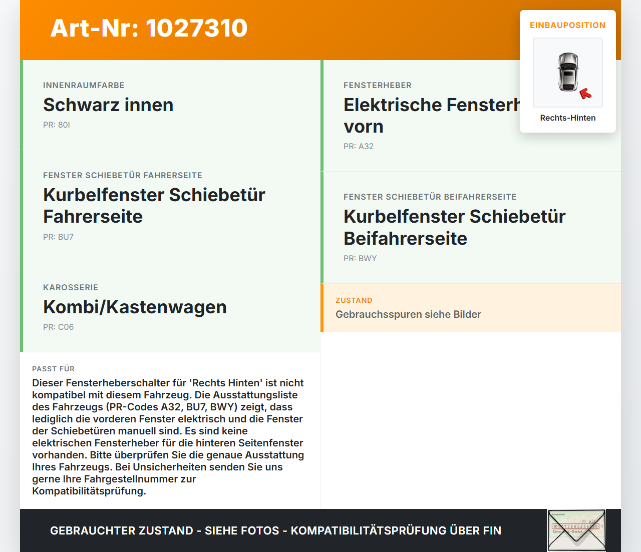 Opel Combo D X12 11-18 Kombi Fensterheberschalter Schalter Rechts Hinten Opel Combo D X12 11-18 09.04.2018 51811789... Vorschau 3