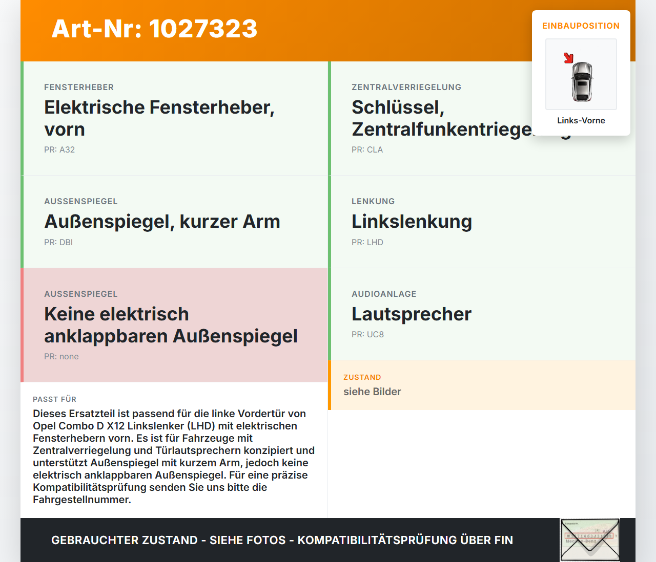 Opel Combo D X12 11-18 Kombi Kabelbaum Tür und Fensterheber Links Vorne Opel Combo D X12 11-18 09.04.2018 51886163... Vorschau 3
