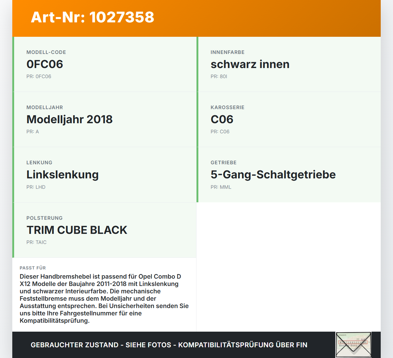 Opel Combo D X12 11-18 Handbremshebel Hebel für Handbremse Bremshebel Opel Combo D X12 11-18 09.04.2018 gebraucht Vorschau 3