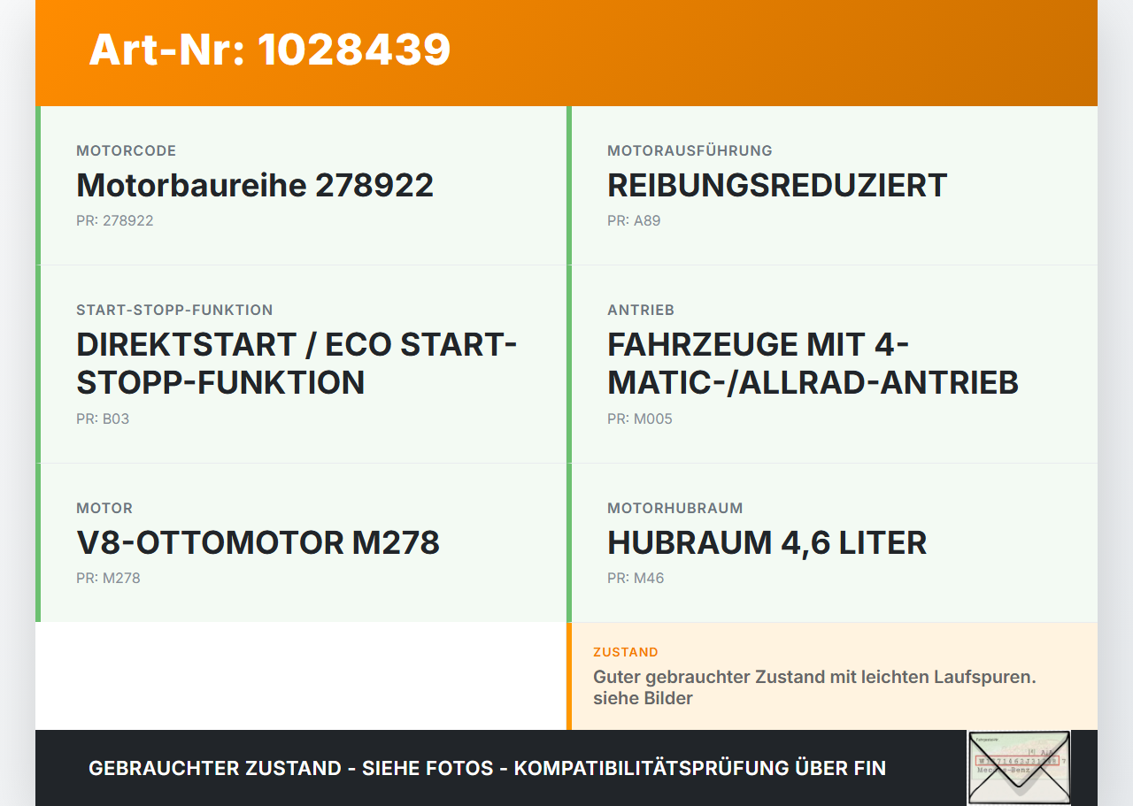 Mercedes E500 W212 09-13 4,7 300KW 278922 Kurbelwelle Mercedes E500 W212 09-13 06.12.2011 A2780300301 gebraucht Vorschau 3