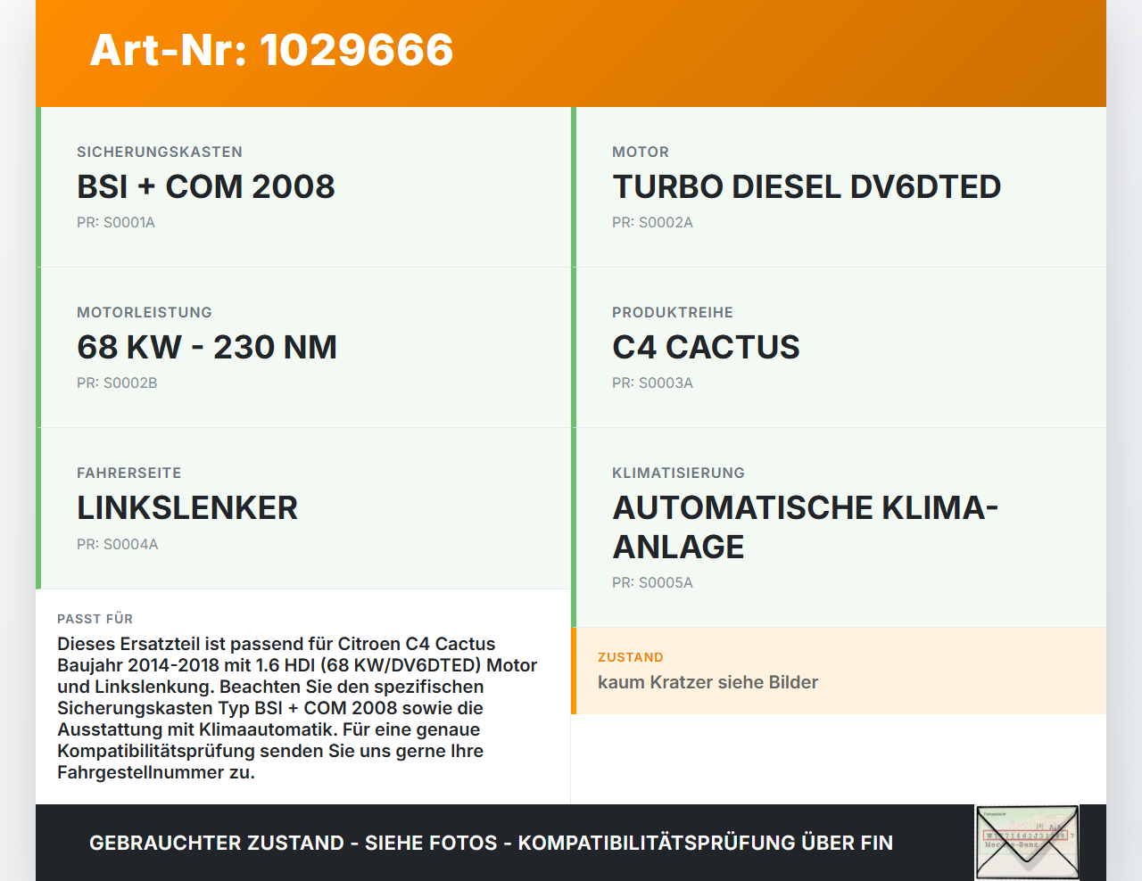 Citroen C4 Cactus 14-18 HDI 1,6 68KW Deckel für Sicherungskasten Citroen C4 Cactus 14-18 01.01.2015 9671924480 gebraucht Vorschau 3