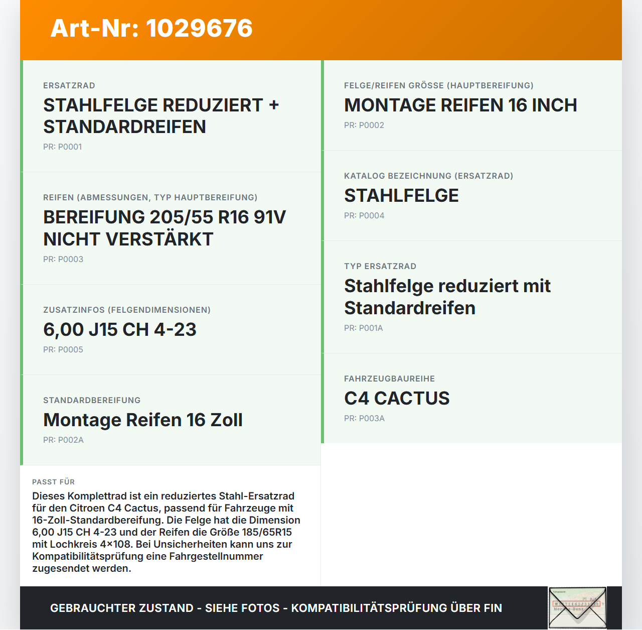 Citroen C4 Cactus 14-18 1 x Komplettrad Ersatzrad Stahlfelge Sommerreifen 185/65R15 4X108 Citroen C4 Cactus 14-18... Vorschau 3