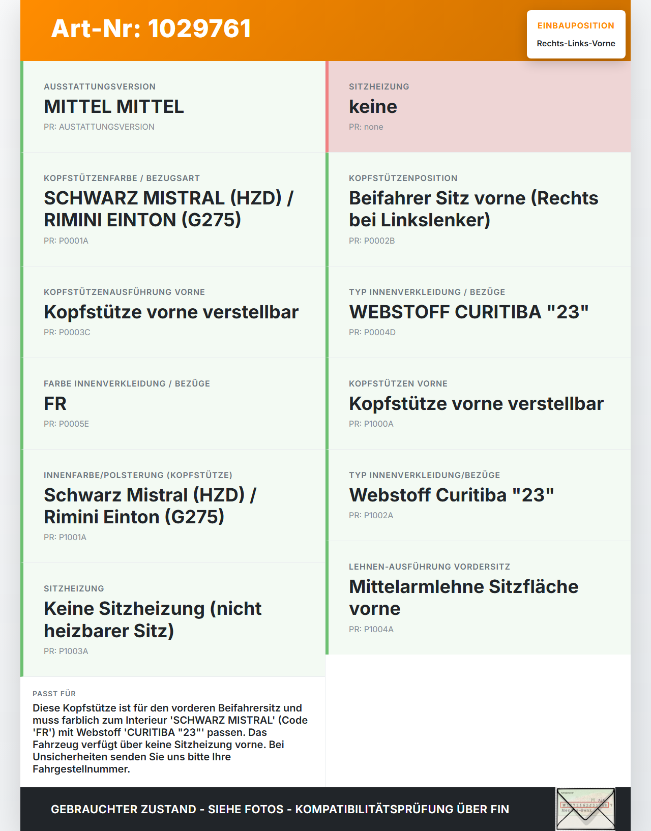 Citroen C4 Cactus 14-18 Kopfstütze für Beifahrer Sitz Rechts oder Links Vorne Citroen C4 Cactus 14-18 01.01.2015... Vorschau 3