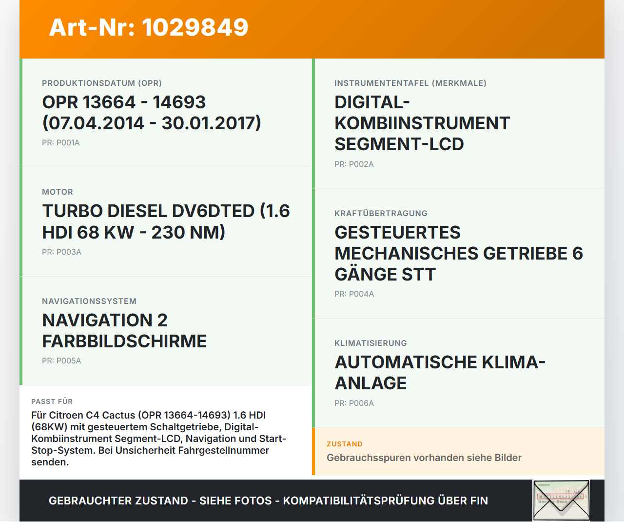 Citroen C4 Cactus 14-18 HDI 1,6 68KW Kombiinstrument Tacho Citroen C4 Cactus 14-18 01.01.2015 9813854080 9810313280... Vorschau 3
