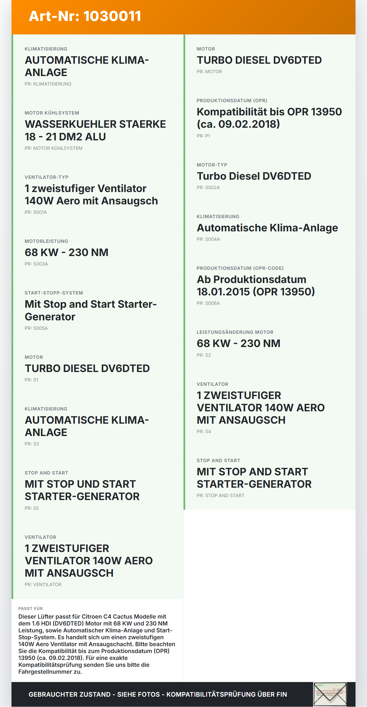 Citroen C4 Cactus 14-18 HDI 1,6 68KW Lüfter Ventilator f. Kühler Citroen C4 Cactus 14-18 01.01.2015 1253Q0 gebraucht Vorschau 3