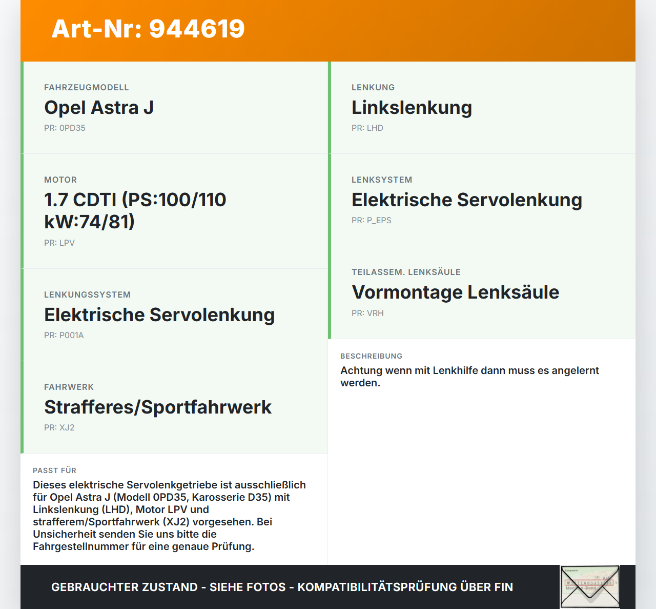 Opel Astra J 09-12 Lenkgetriebe Elektrische Servolenkung 13366874 Opel Astra J 09-12 31.03.2011 13363853 7805974728... Vorschau 3
