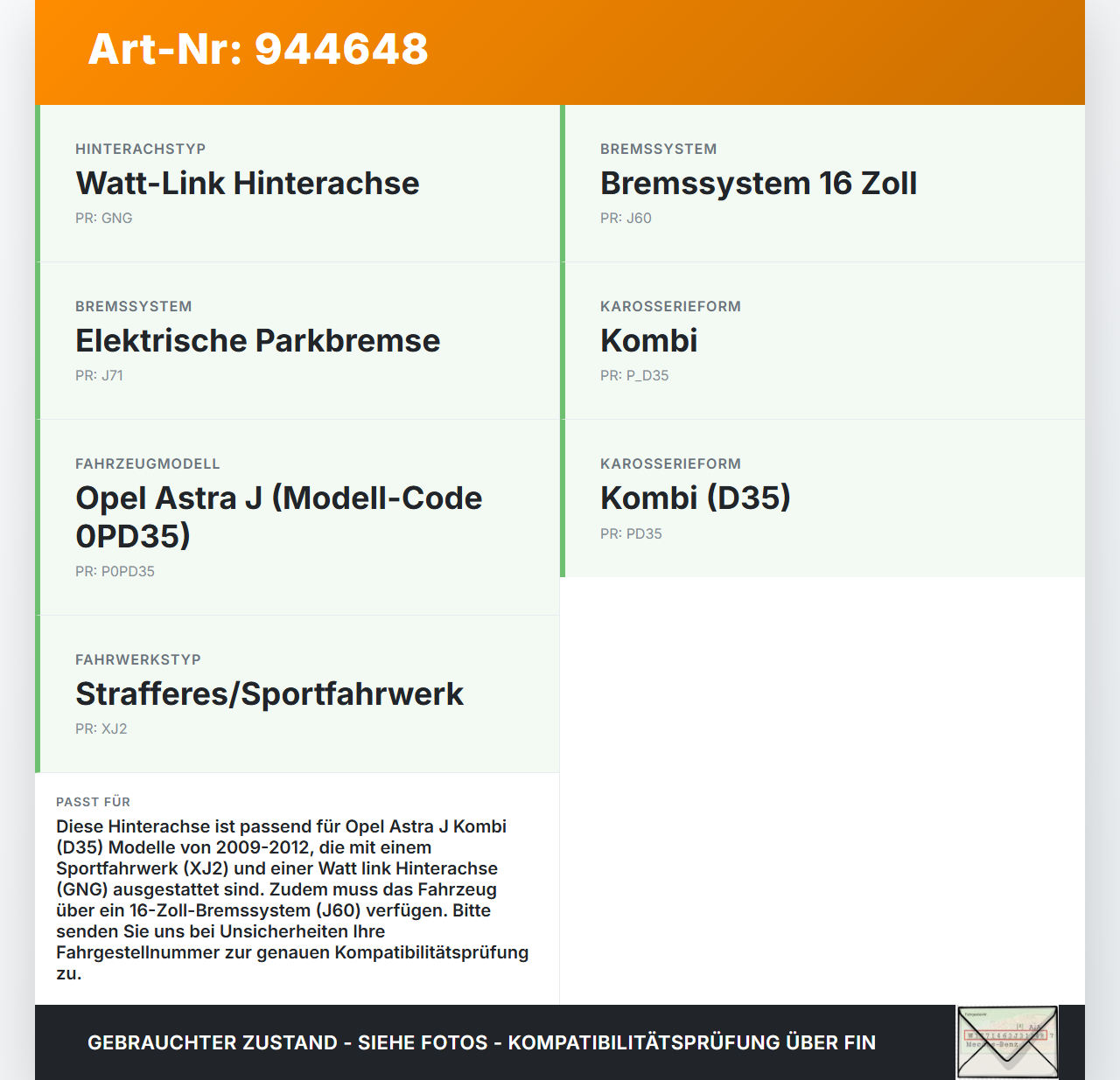 Opel Astra J 09-12 Kombi Hinterachse Achse Opel Astra J 09-12 31.03.2011 13233624 13350729 4020540 gebraucht Vorschau 3