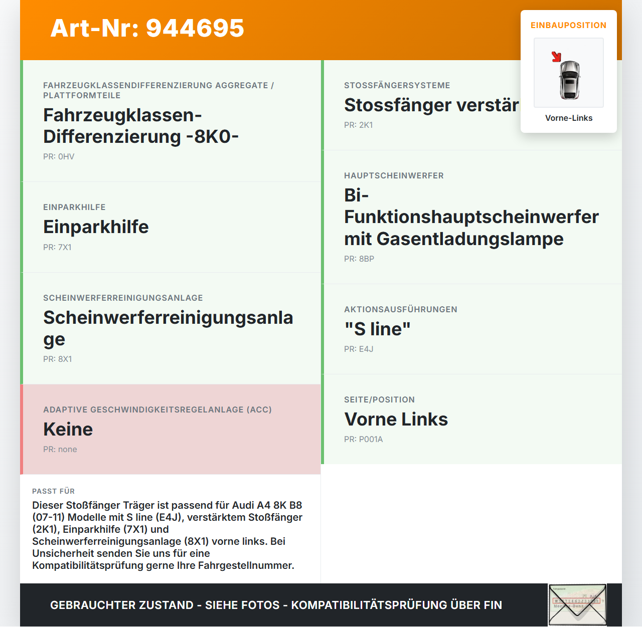 Audi A4 8K B8 07-11 Stoßstange Träger Pralldämpfer Vorne Links Audi A4 8K B8 07-11 29.10.2009 8K0807133D gebraucht Vorschau 3