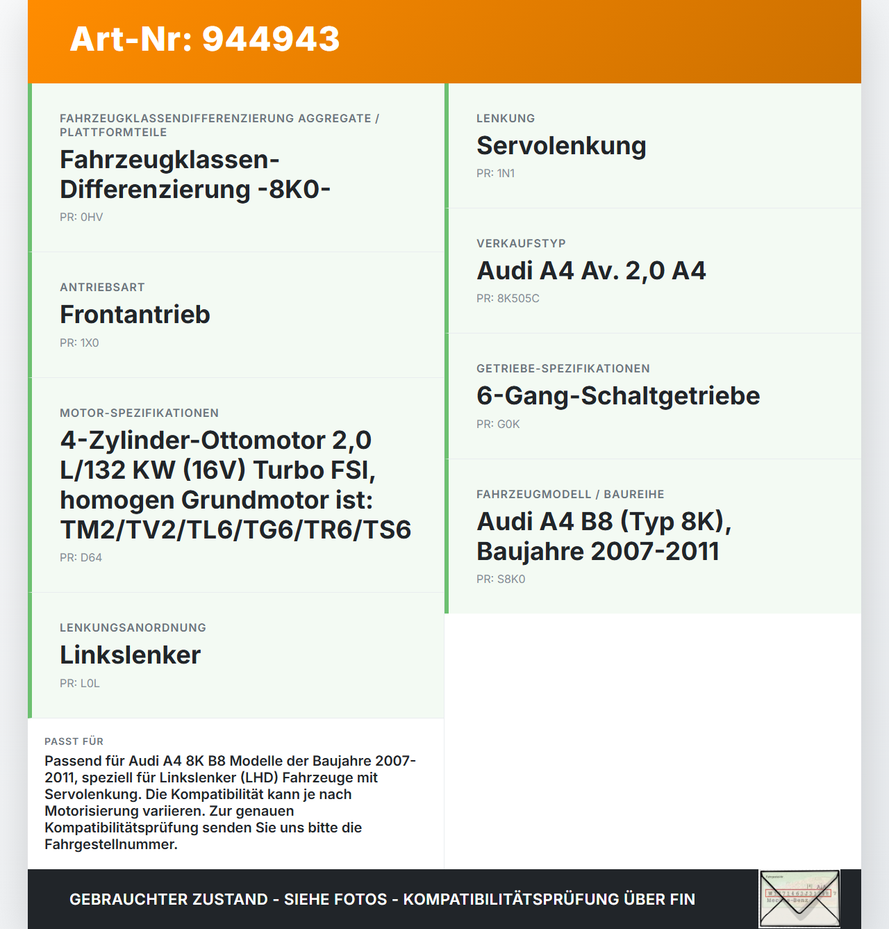 Audi A4 8K B8 07-11 Lenkungsteil Kreuzgelenk Audi A4 8K B8 07-11 29.10.2009 8K1419753F gebraucht Vorschau 3