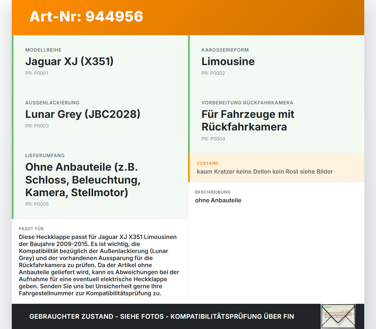 Jaguar XJ X351 09-15 Lim Heckklappe Kofferraumdeckel LJZ Jaguar XJ X351 09-15 26.08.2009 gebraucht Vorschau 3