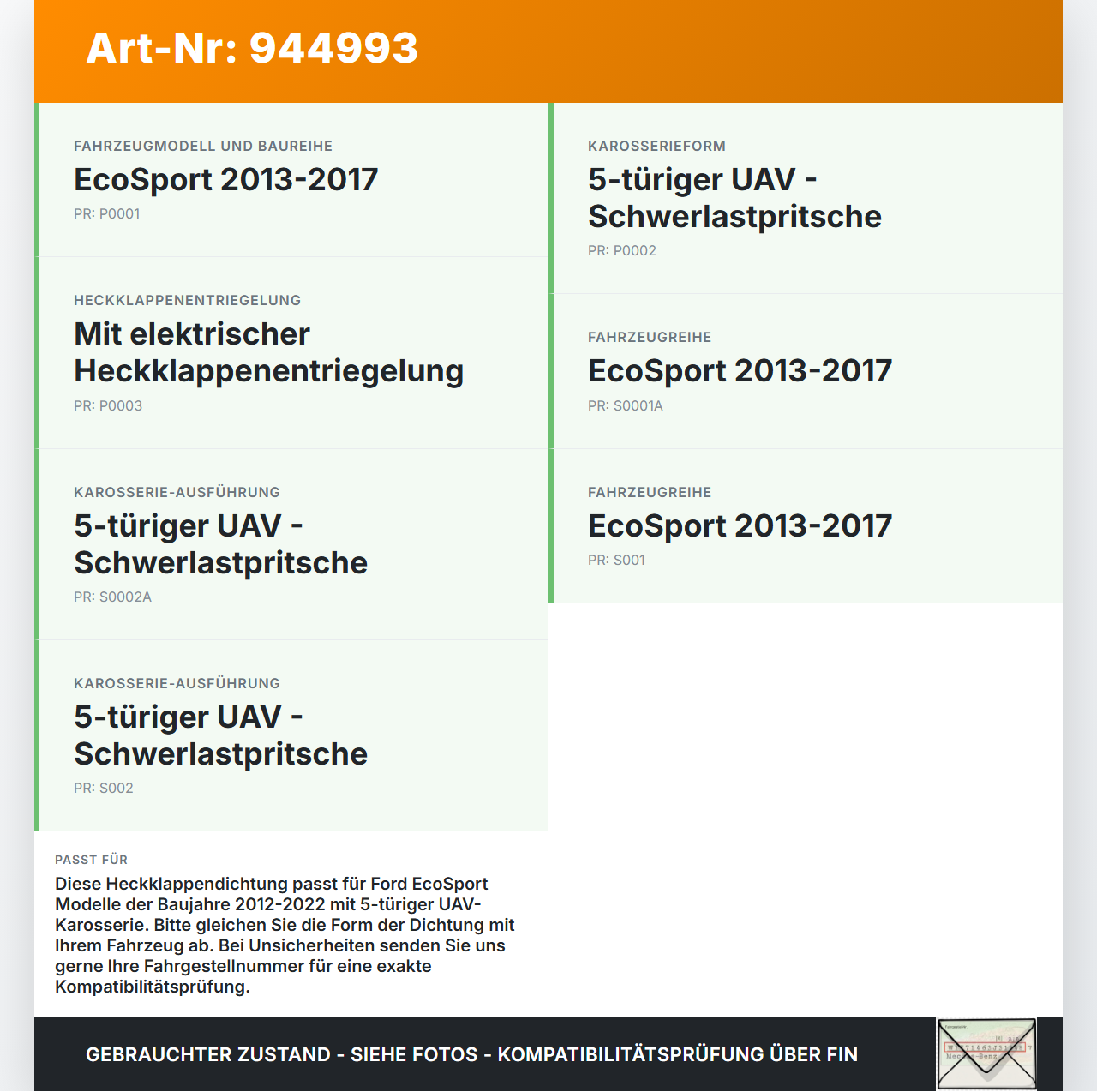 Ford EcoSport 12-22 ichtung für Heckklappe Kofferraum Heckklappendichtung Ford EcoSport 12-22 19.11.2015 gebraucht Vorschau 3