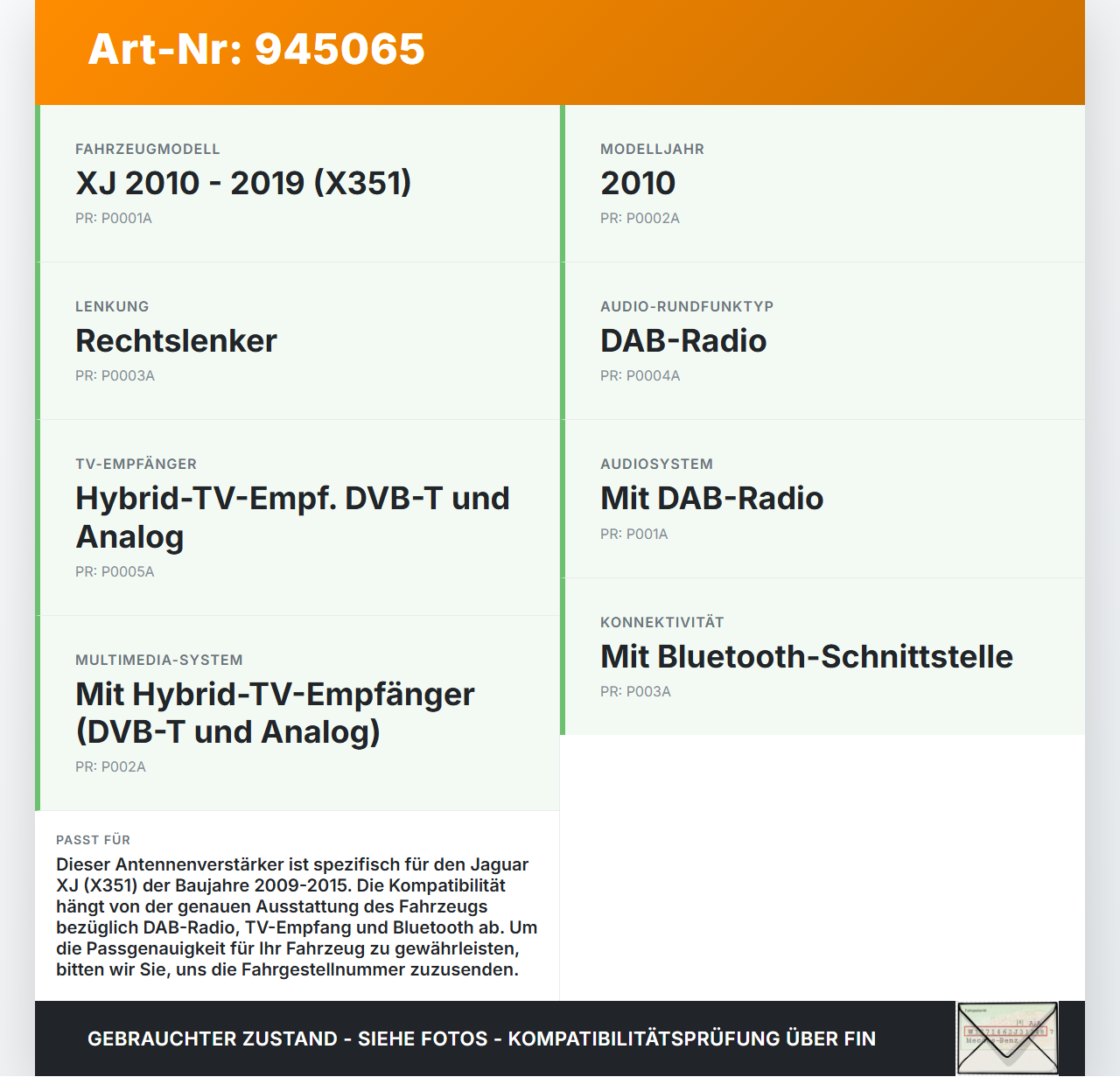 Jaguar XJ X351 09-15 Empfänger Antennenverstärker Jaguar XJ X351 09-15 26.08.2009 AH42-15K602-BC gebraucht Vorschau 3