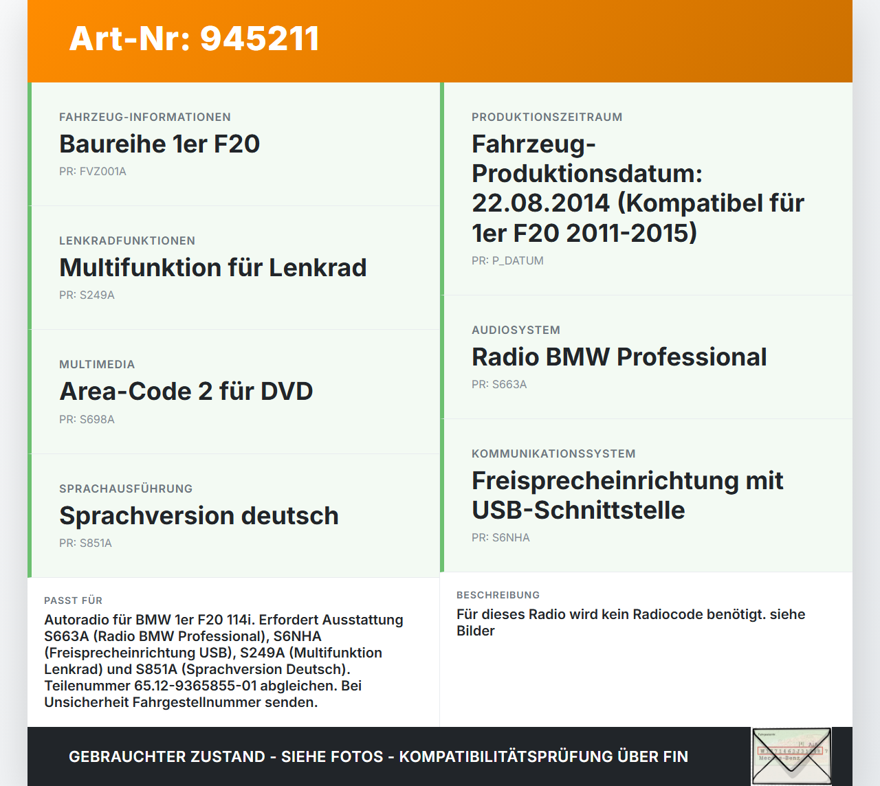 BMW 1er 114i F20 11-15 Autoradio CD-Radio Professional 2CM0G SBP BMW 1er 114i F20 11-15 23.09.2014 9365855... Vorschau 3