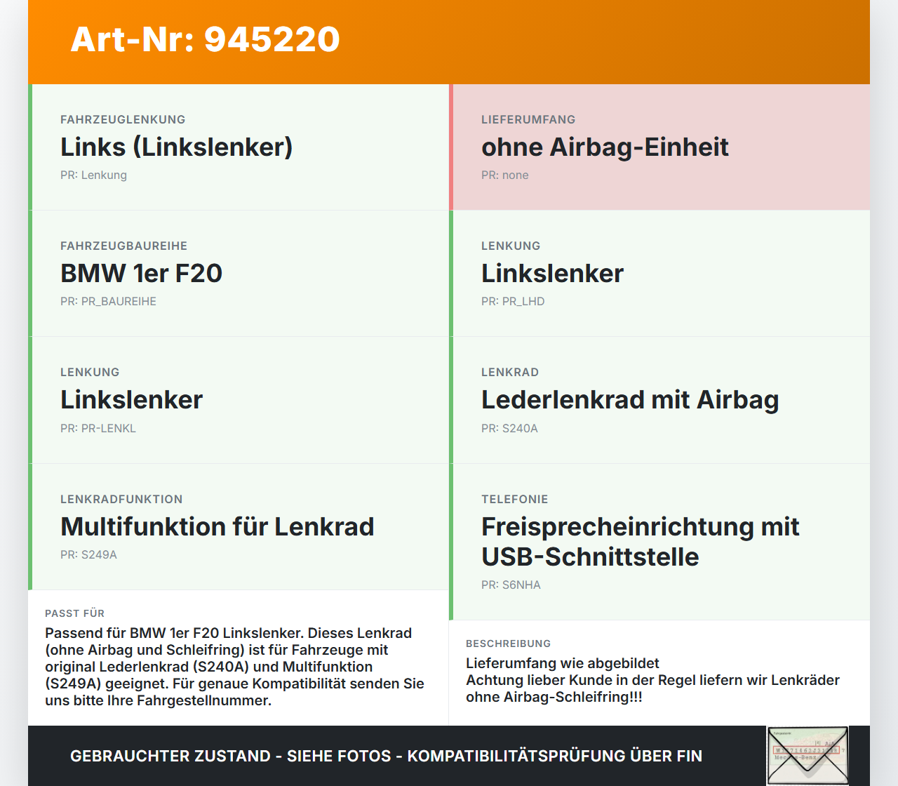 BMW 1er 114i F20 11-15 Lenkrad ohne Airbag BMW 1er 114i F20 11-15 23.09.2014 6854753 32306854753 6791303 62558001G... Vorschau 3