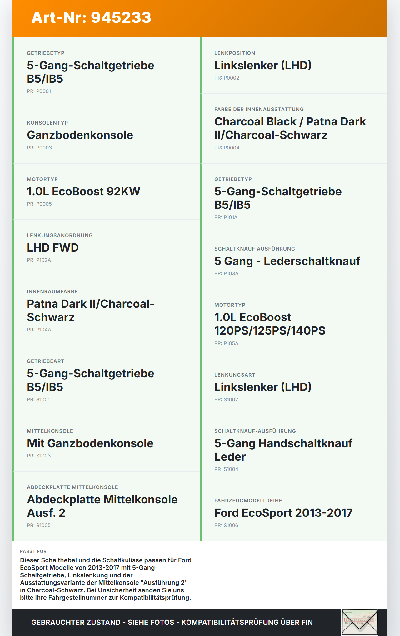 Ford EcoSport 12-22 1,0 92KW Schaltkulisse Schalthebel Ford EcoSport 12-22 19.11.2015 DN1R-7C453-AKC gebraucht Vorschau 3