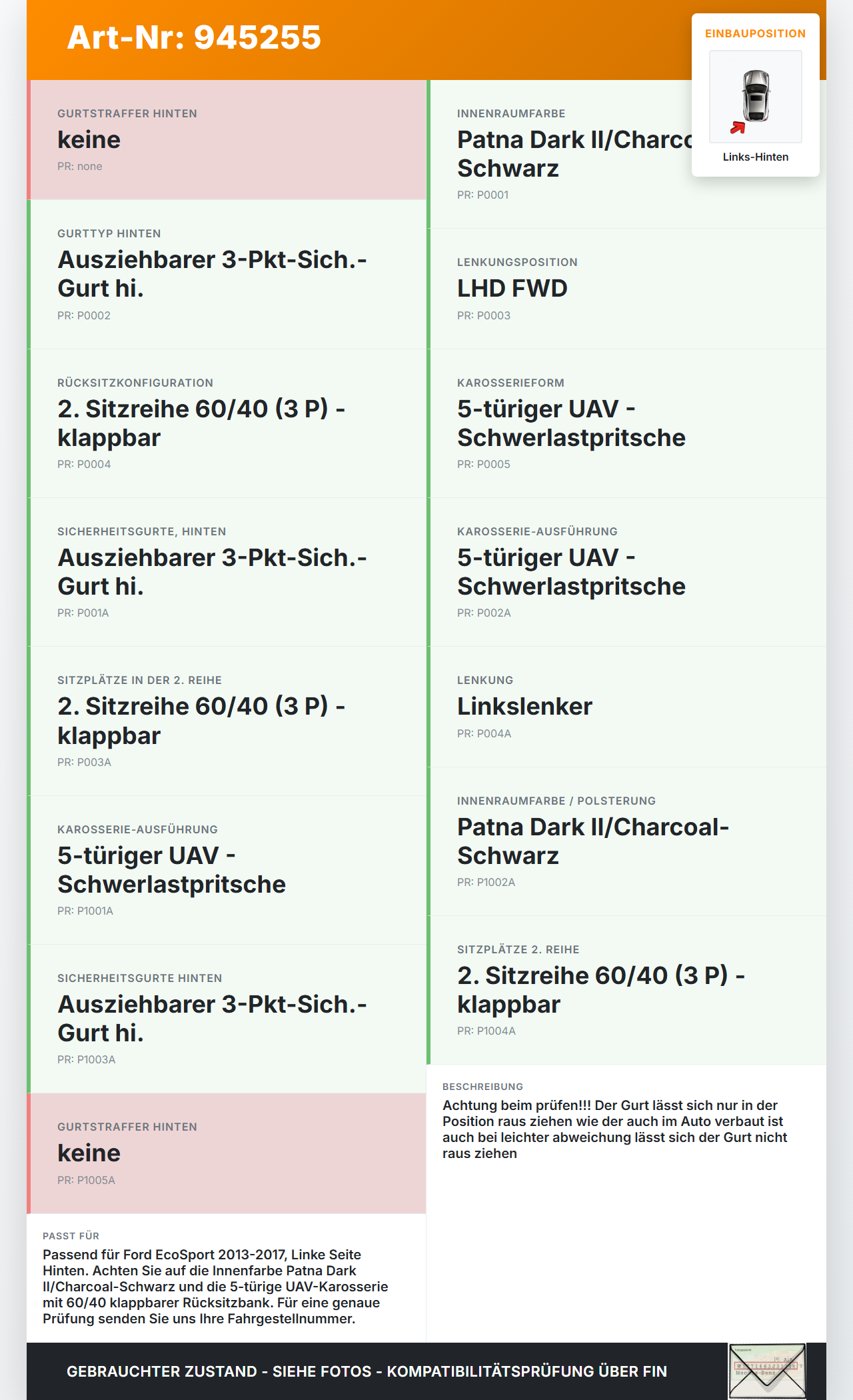 Ford EcoSport 12-22 Gurt Sicherheitsgurt Links Hinten Ford EcoSport 12-22 19.11.2015 CN15-A611B69-EJ3JA6... Vorschau 3