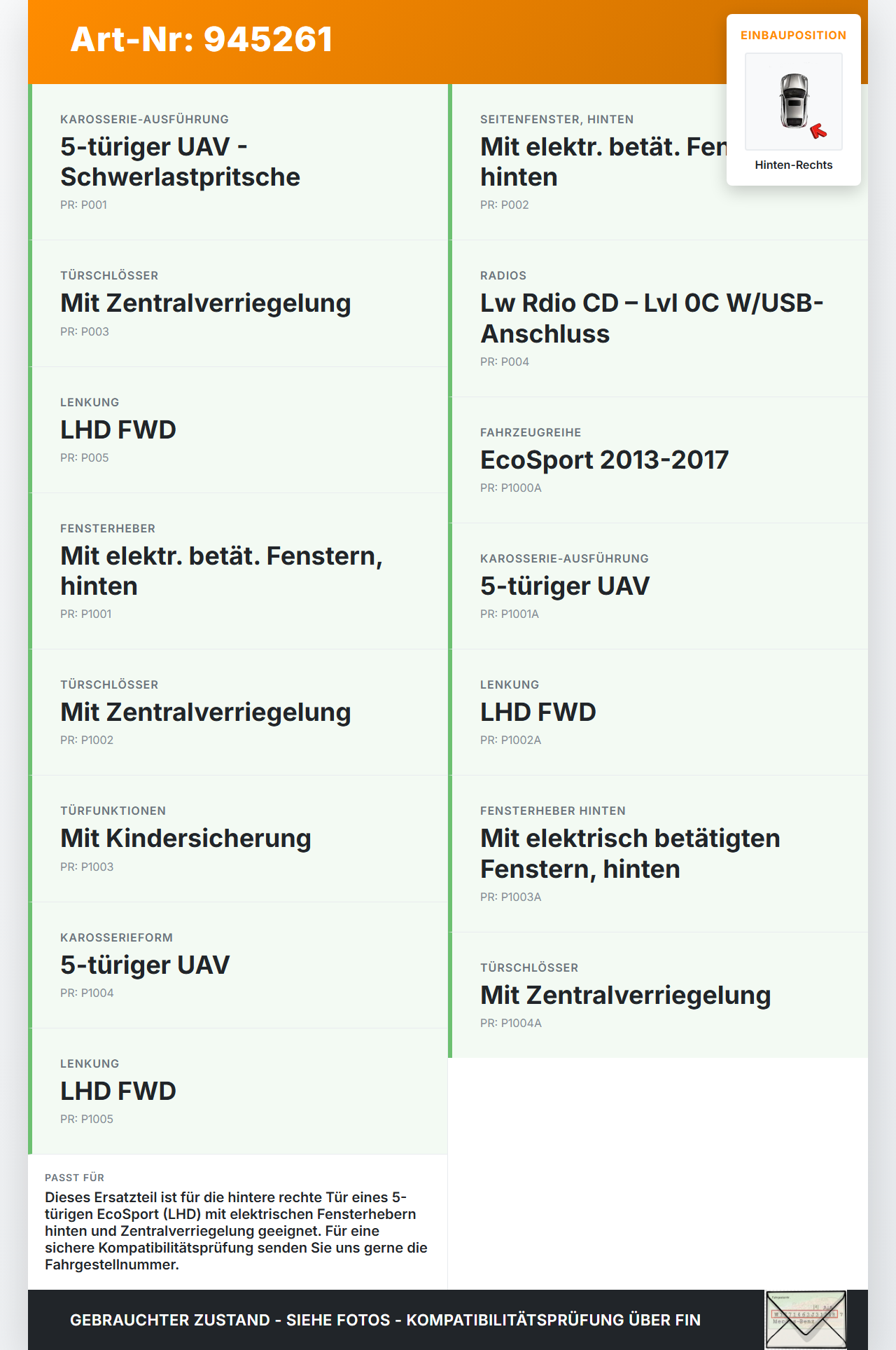Ford EcoSport 12-22 Kabelbaum Leitungssatz für Tür und Fensterheber Hinten Rechts Ford EcoSport 12-22 19.11.2015... Vorschau 3