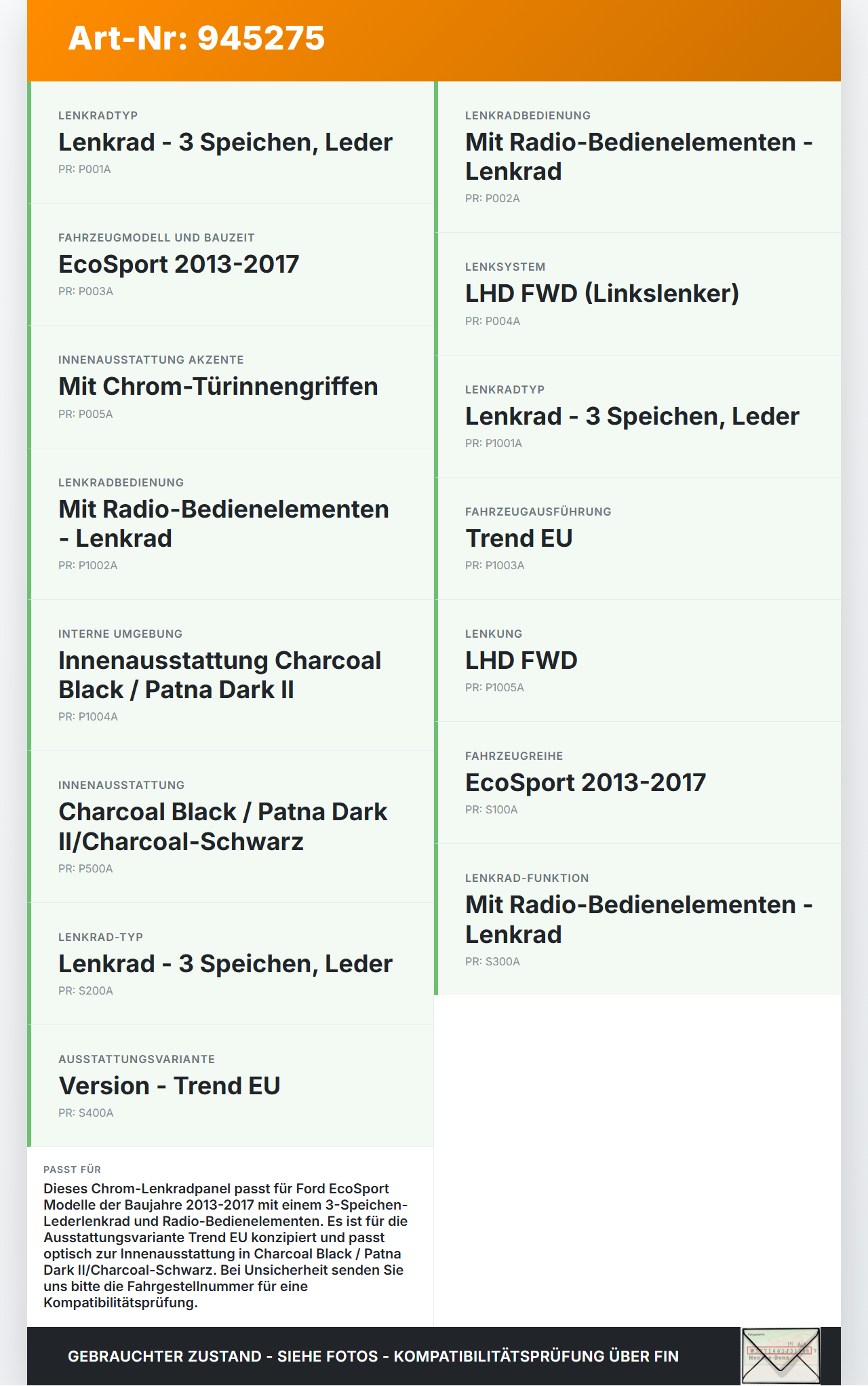 Ford EcoSport 12-22 Blende Leiste Chrom für Lenkrad Ford EcoSport 12-22 19.11.2015 gebraucht Vorschau 3