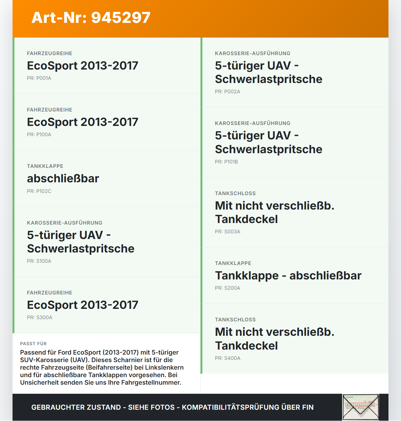Ford EcoSport 12-22 Scharnier Arm für Tankdeckel Tankklappe 6 Ford EcoSport 12-22 19.11.2015 CN15-N27936-AF gebraucht Vorschau 3