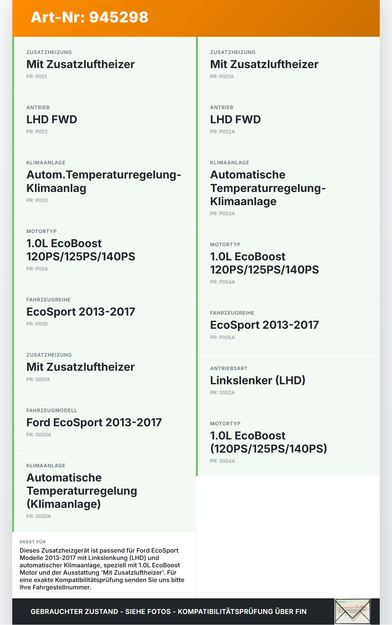 Ford EcoSport 12-22 Zusatzheizgerät Zuheizgerät PTC Heizelement Ford EcoSport 12-22 19.11.2015 AV11-18K463-AB... Vorschau 3
