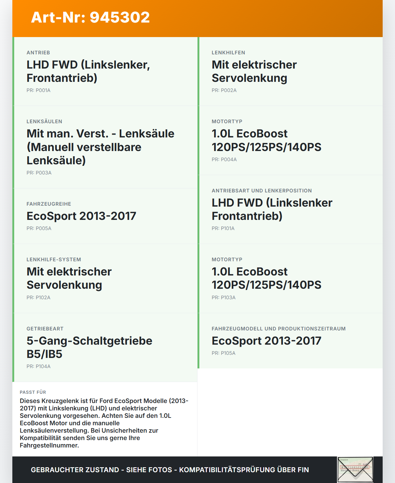Ford EcoSport 12-22 Lenkungsteil Kreuzgelenk Ford EcoSport 12-22 19.11.2015 CN15-3C662-A3D gebraucht Vorschau 3