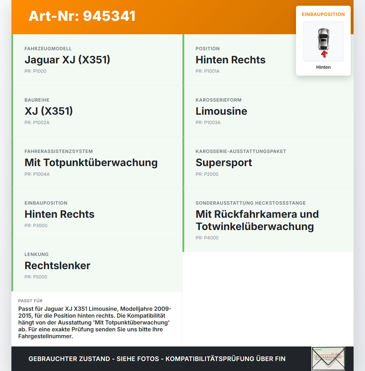 Jaguar XJ X351 09-15 Lim Halter Träger Aufnahme Führung für Stoßstange Recht Hinten Jaguar XJ X351 09-15 26.08.2009... Vorschau 3